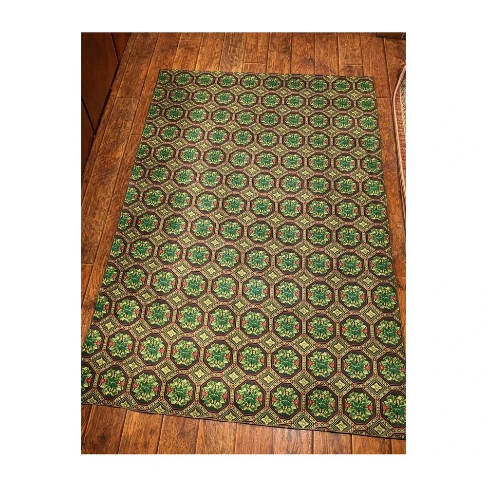 Vintage Green‎ Floral Christmas Tablecloth Rectangular 59x83 Metallic Gold Red